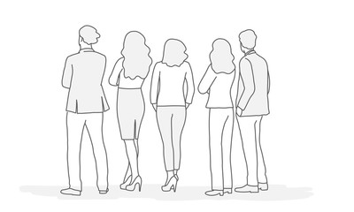 Wall Mural - Hand drawn vector illustration of people standing with their backs turned.