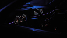 Interior Luxury Car In Color Lights And Black Background