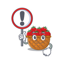 Wall Mural - Cheerful cartoon style of tomato basket holding a sign