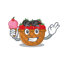 Sticker - cartoon character of tomato basket holding an ice cream