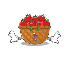 Wall Mural - Rich tomato basket with Money eye mascot character style