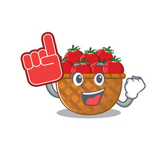 Sticker - Tomato basket mascot cartoon style with Foam finger