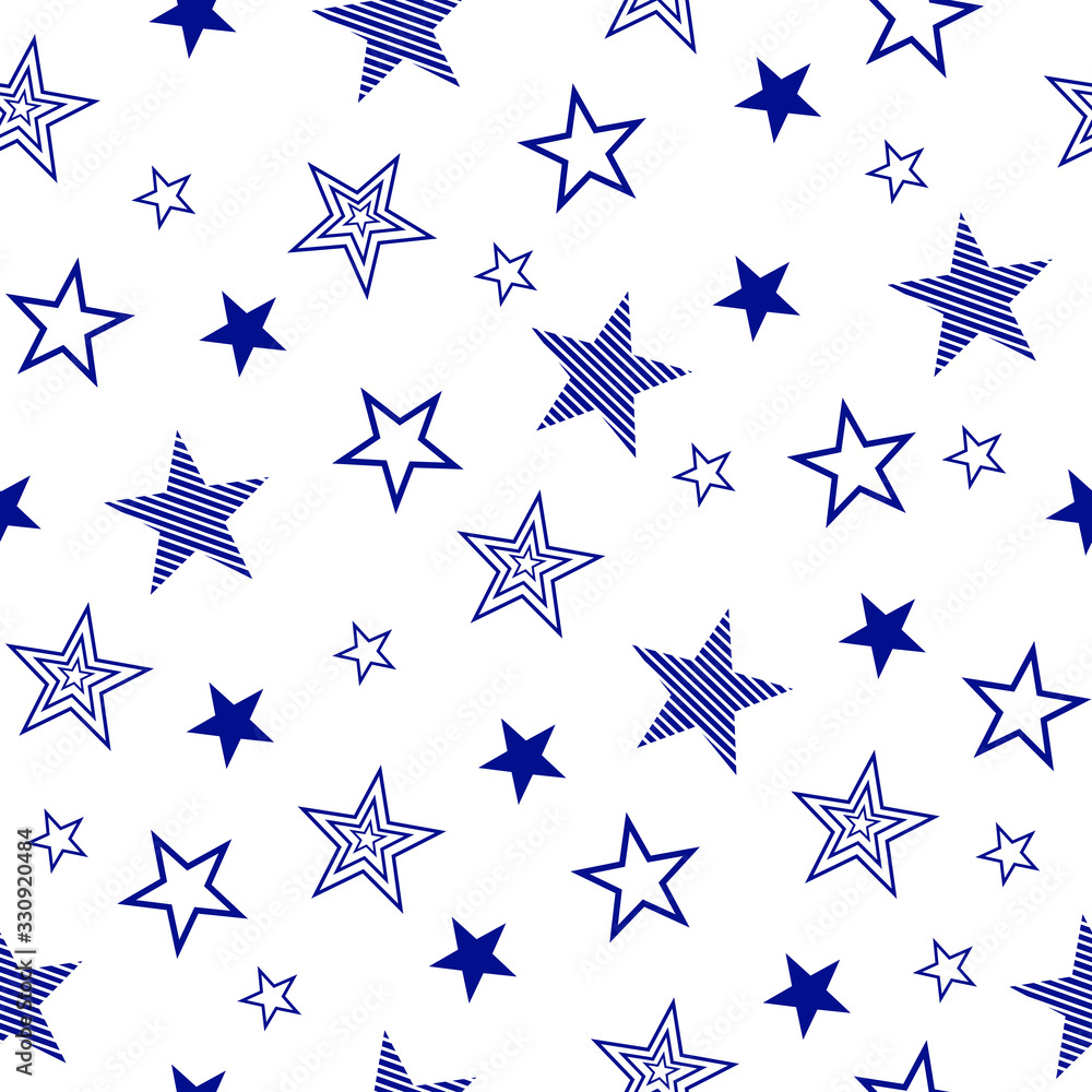 Seamless pattern with set drawn stars. Vector Wallpaper blue stars on a ...