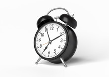Black Vintage Alarm Clock Isolated On White Background. 3d Rendering Illustration