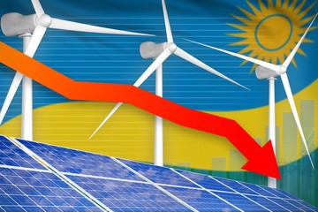 Rwanda solar and wind energy lowering chart, arrow down - environmental natural energy industrial illustration. 3D Illustration