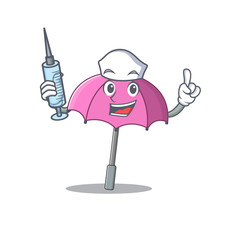 Sticker - Friendly nurse of pink umbrella mascot design holding syringe