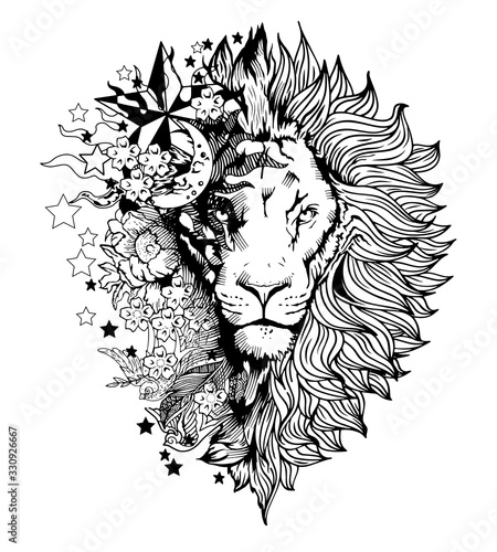 Lion Face Tattoo Half Flower Vector Graphic Clipart Design Stock Vector Adobe Stock Lion Face Tattoo Half Flower Vector Graphic Clipart Design Stock Vector Adobe Stock