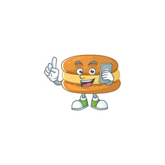 Sticker - A sweet chocolate macarons cartoon design style speaking on phone