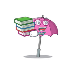 Wall Mural - A diligent student in pink umbrella mascot design with book