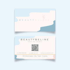 Simple business card with blue river concept, center barcode Minimalist Template