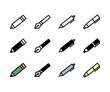 ペンや鉛筆のアイコン／シャーペン／ボールペン／マーカー