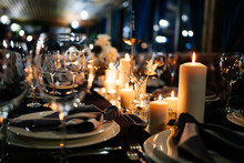 Festive Table Setting Candles For Wedding Party