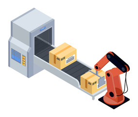 Wall Mural - robotic machine packing products, automated production and delivery. smart mechanism packaging devic