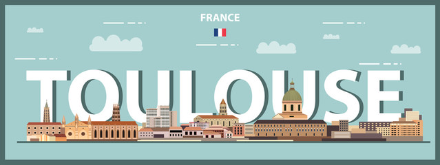 Fototapete - Toulouse cityscape colorful poster. Vector detailed illustration