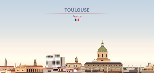 Fototapete - Vector illustration of Toulouse city skyline on colorful gradient beautiful daytime background