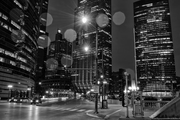 Poster - Chciago by night during rain on Franklin Street