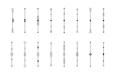 Vertical dividers set, decorative borders collection, vintage scrollbar templates for web, music volume control graphic element, vector isolated lines