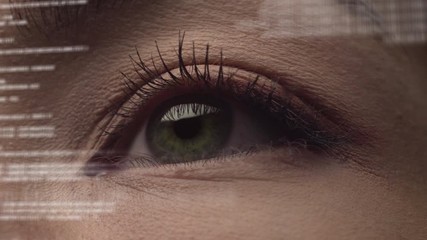 Female eye with source code augmented reality virtual interface