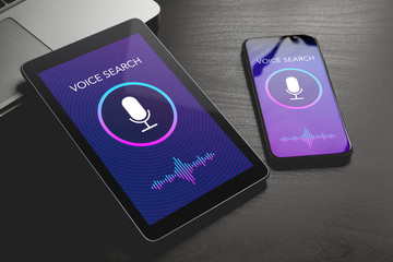 Wall Mural - voice search technology, speech detect and sound recognition deep learning concept. application with