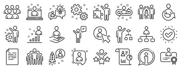 set of business audit, startup strategy and employee icons. management line icons. business strategy