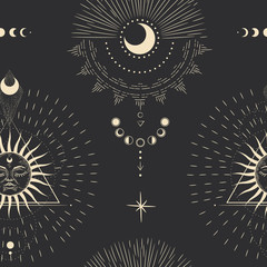 vector illustration set of moon phases. different stages of moonlight activity in vintage engraving 
