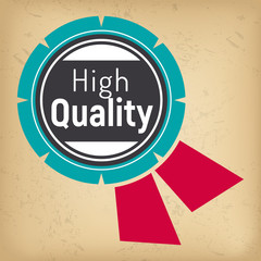 Wall Mural - High quality recognition award round label with ribbons isolated on grunge. Vector illustration stamp of top quality services, warranty of best business offers. Creative certified sticker promo tag