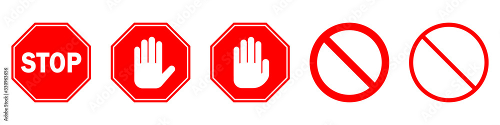 Red STOP sign isolated. Vector Stop hand sign - obrazy, fototapety, plakaty 