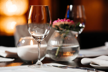 Empty glasses in luxury restaurant