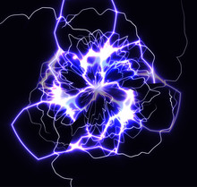 Lightning Strikes Or Flash, Neural Network Close Up, Violet Fractal Background, Magic Rays, Energy Storm, Electricity Vector Illustration