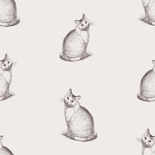 Seamless Pattern Of Sketches Sitting House Cats