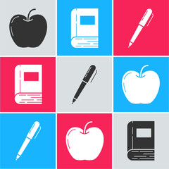 Wall Mural - Set Apple, Book and Pen icon. Vector