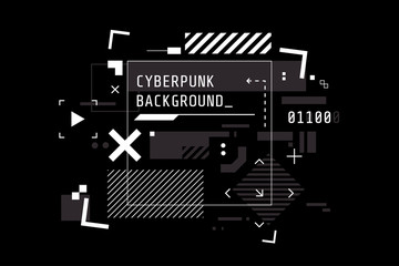 Wall Mural - modern cyberpunk background in black and white color. abstract high tech banner with place for text.