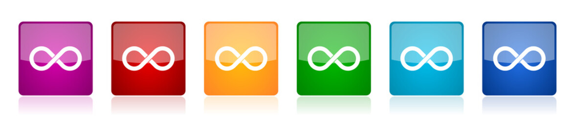 Aufkleber - Infinity icon set, eternity, infinite, endless, loop colorful square glossy vector illustrations in 6 options for web design and mobile applications