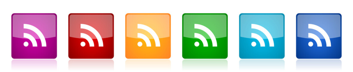 Aufkleber - Rss icon set, colorful square glossy vector illustrations in 6 options for web design and mobile applications