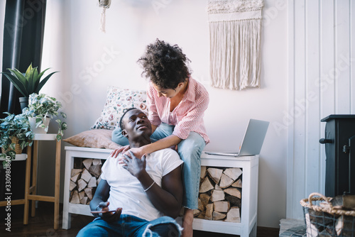 Cuadros en Lienzo Couple in love having tender moments at home