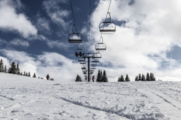 Canvas Print - View of the chairlifts of the Morzine ski slopes in the French Alps during winter