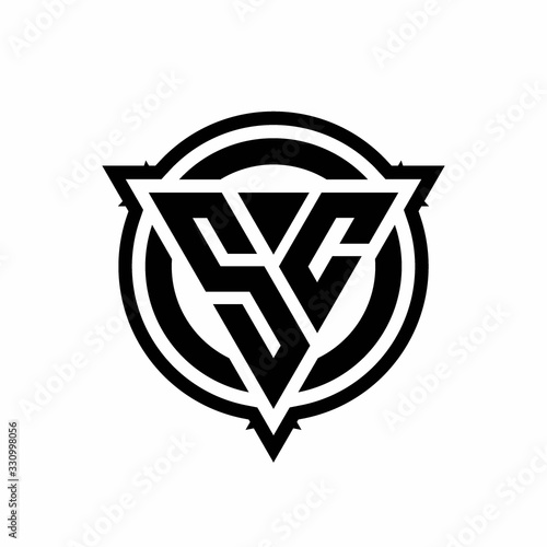 SC logo with triangle shape and circle with outline rounded design