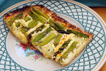 Tasty vegetarian asparagus and goat cheese tart