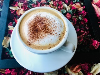 Take break hot chocolate in early morning serve on potpourri table