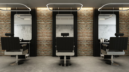 Wall Mural - Barber shop Modern & Loft design,Brick wall,Black metal wall,Concrete floor- 3D render