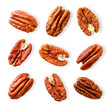 Peeled pecan nuts close-up on a white. Isolated