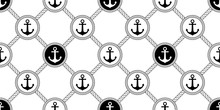 Anchor Seamless Pattern Rope Lasso Vector Boat Pirate Helm Nautical Maritime Sea Ocean Repeat Wallpaper Scarf Isolated Tile Background Illustration Line Design