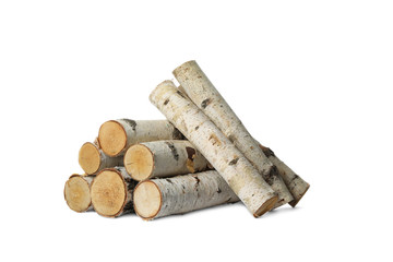 Wall Mural - Pile of cut firewood isolated on white