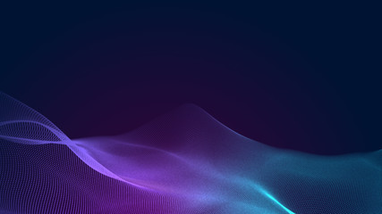 Wall Mural - dot blue purple wave line light gradient dark background. abstract technology big data digital backg