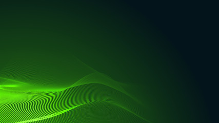 Wall Mural - dot green wave light screen gradient texture dark background. abstract technology big data digital b