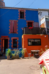 Sticker - colorful blue red houses in Trentemoult village in France