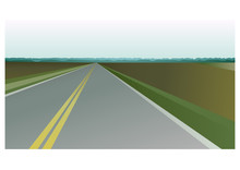 Rural Landscape, Highway. Horizon With Asphalt Road Through Farm Fields. Summer Travel, Trip Background. Poster, Banner Design Idea. Flat Vector Illustration