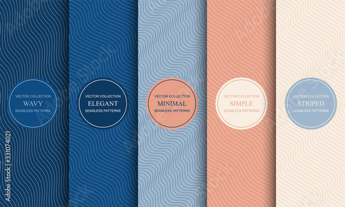 Fotomural Set of elegant colorful seamless curve outline patterns