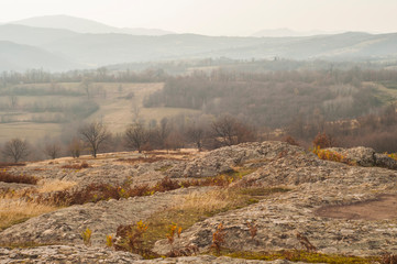 Wall Mural - Autumn montain landscape closeup in cloudy day