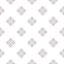 Subtle Geometric Seamless Pattern In Oriental Style. Abstract Minimalist Background. Simple Graphic Ornament. White And Light Gray Texture With Diamond Shapes, Rhombuses, Repeat Tiles. Minimal Design